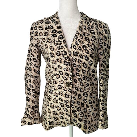 Joie cream, tan & black leopard print linen blazer size 0 - Picture 1 of 11